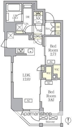 アジールコート王子[2LDK/43.88m2]の間取図