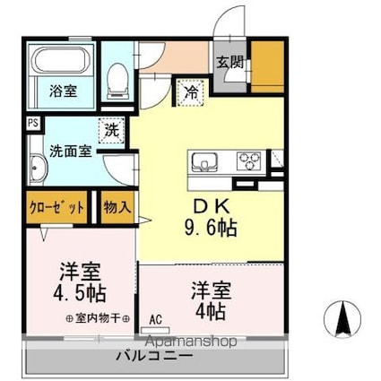 オリンピアパーク[2DK/46.75m2]の間取図