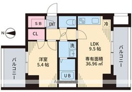 東京都国立市東１丁目[1LDK/36.96m2]の間取図