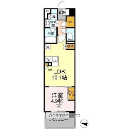 ロイヤルパークス仙台青葉通[1LDK/38.59m2]の間取図