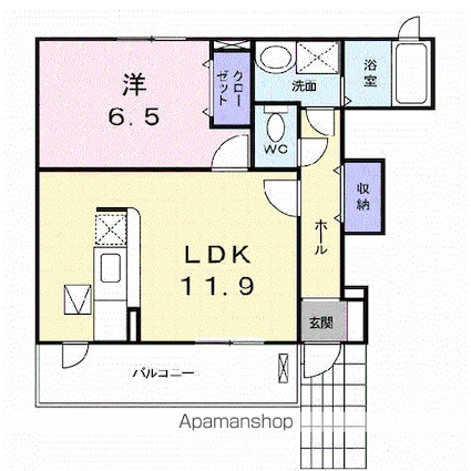 モーダフィオーレＡ[1LDK/45.12m2]の間取図