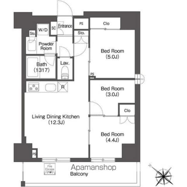 ＯＲＳＵＳ　ＡＫＡＢＡＮＥ　ＥＡＳＴ[3LDK/55.05m2]の間取図