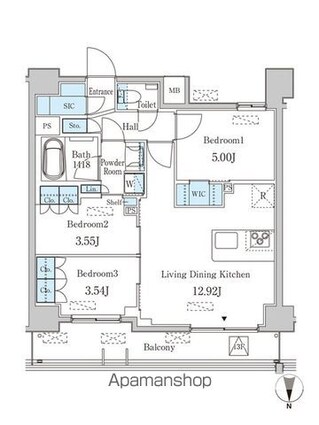 ＪＰ　ｎｏｉｅ　西蒲田[3LDK/58.43m2]の間取図