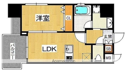 福岡県福岡市博多区美野島２丁目[1LDK/33.01m2]の間取図