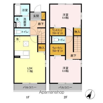 ペルル・ヴィラージュ　Ａ[2LDK/65.59m2]の間取図