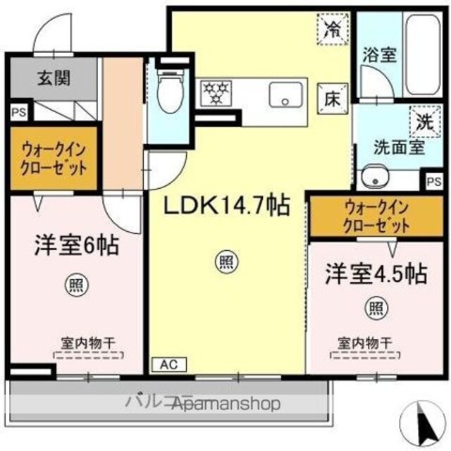 サンコートＨＩＫＡＲＩ[2LDK/60.34m2]の間取図