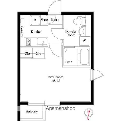 ＰＡＳＥＯ自由が丘[1K/25.59m2]の間取図
