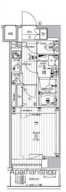 ザ・プレミアムキューブＧ潮見[1K/25.62m2]の間取図
