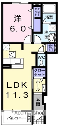 ノース　プリムラ[1LDK/44.18m2]の間取図