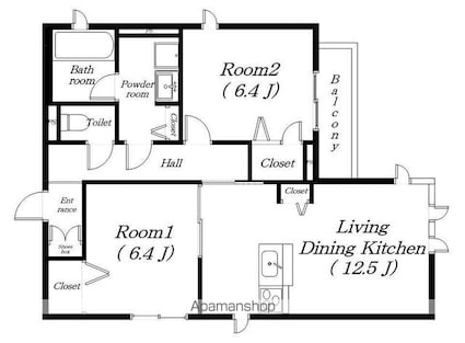 プラウ２３[2LDK/61.75m2]の間取図
