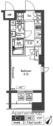プラウドフラット三軒茶屋[1K/21.75m2]の間取図