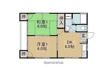 岡村コーポ２[2DK/41.4m2]の間取図