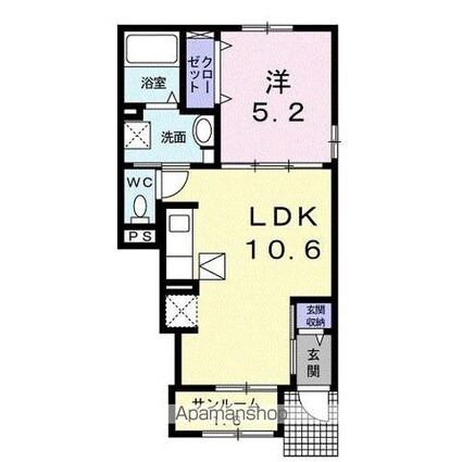 ベルエア木太Ｃ[1LDK/40.02m2]の間取図
