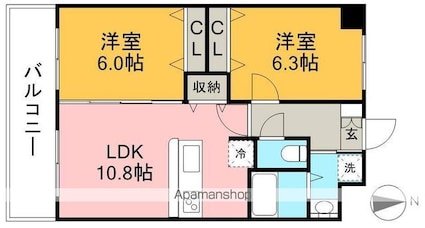 鏡川クレセントパーク[2LDK/54m2]の間取図