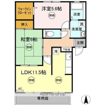 パインズコート新居　Ｅ棟[2LDK/55.89m2]の間取図