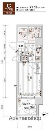 メインステージ白金高輪駅前Ⅱ[1K/21.59m2]の間取図