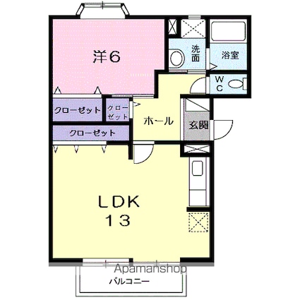 エスプワール花尻Ｂ[1LDK/50m2]の間取図