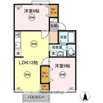 サンハイツＭ[2LDK/53.46m2]の間取図