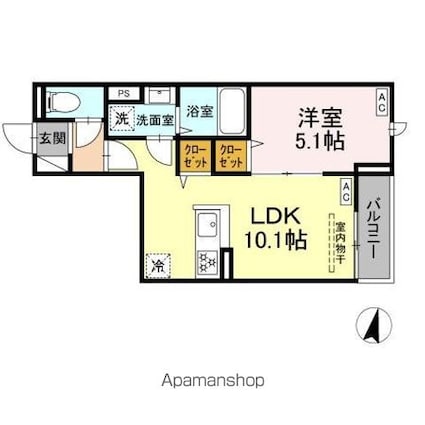 セレスティア若宮[1LDK/36.05m2]の間取図