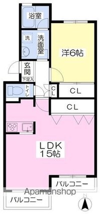 リバーサイド東石井[1LDK/52.22m2]の間取図