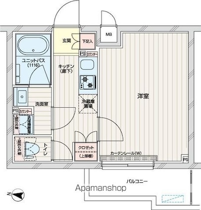 東京都練馬区田柄２丁目[1K/25.52m2]の間取図