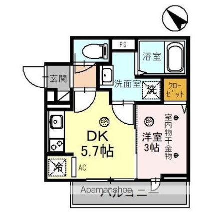 Ｋｉｒｓｃｈｅ[1DK/24.64m2]の間取図