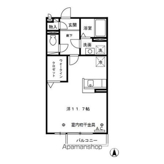 フレシール[1R/34.03m2]の間取図