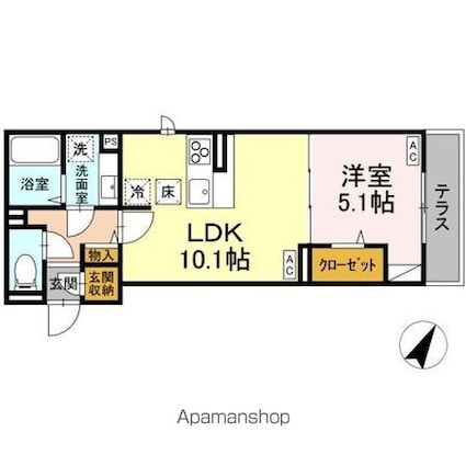 Ｄーｃｏｍｏｄｏ　野塩[1LDK/38.17m2]の間取図