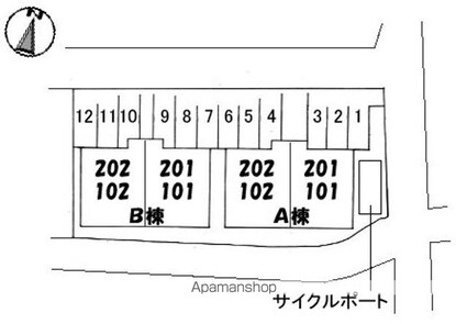 サンボナール温品　Ａ棟[2LDK/61.6m2]の配置図