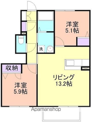 フローラル・アイⅡ[2LDK/54.01m2]の間取図