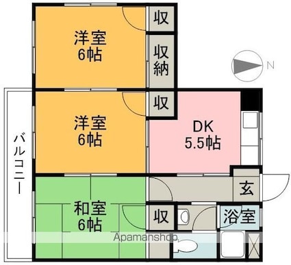 ＡＢＣハイム東長戸（旧潮見マンション）[3DK/52.17m2]の間取図