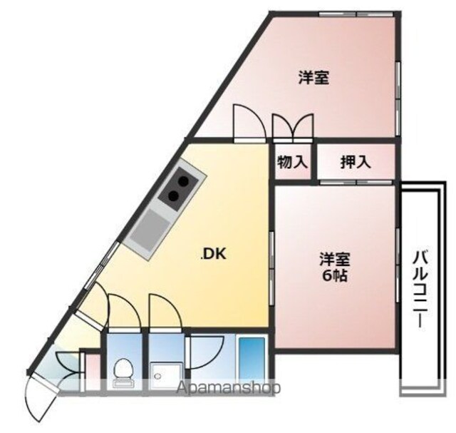 広島県広島市西区己斐上１丁目[2DK/43.7m2]の間取図