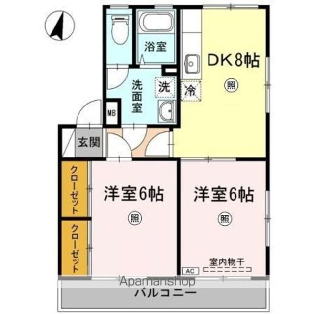 レコルト福田Ⅱ[2DK/46.77m2]の間取図