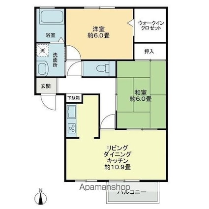 香川県高松市新田町甲[2LDK/55.9m2]の間取図