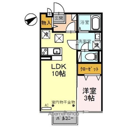 イーストハイツ[1LDK/33.4m2]の間取図