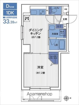 ＨＦ三田レジデンスⅡ[1DK/33.39m2]の間取図
