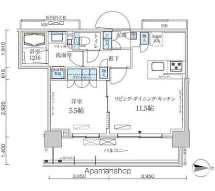 パークアクシス菊川ステーションゲート[1LDK/41m2]の間取図