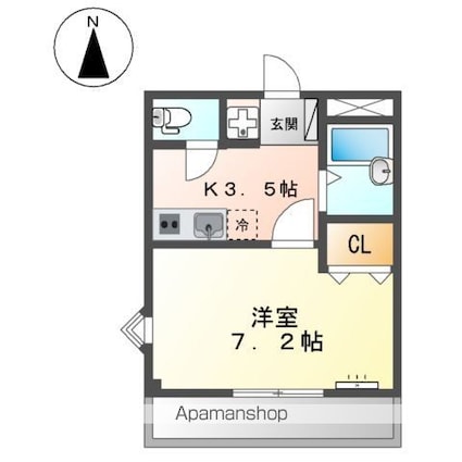 ベルグランデ２１[1K/24.3m2]の間取図