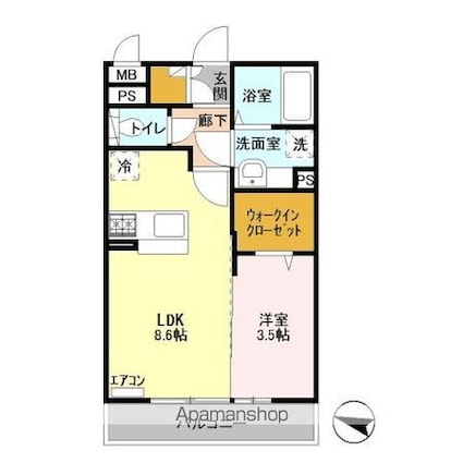 東京都日野市栄町２丁目[1LDK/33.39m2]の間取図