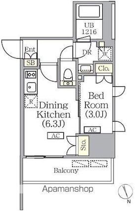 プライムガーデン銀座八丁堀[1DK/27.7m2]の間取図