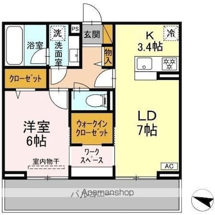 リシェスみのり台　Ａ・Ｂ・Ｃ　Ｃ棟[1LDK/46.67m2]の間取図