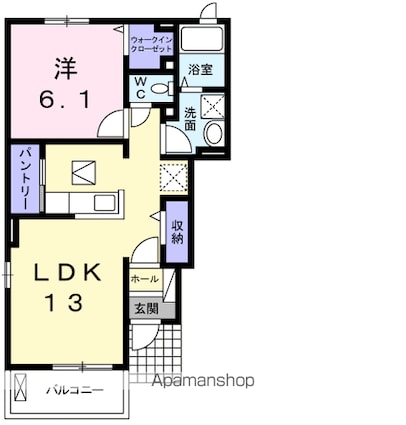 千葉県富里市御料[1LDK/45.77m2]の間取図