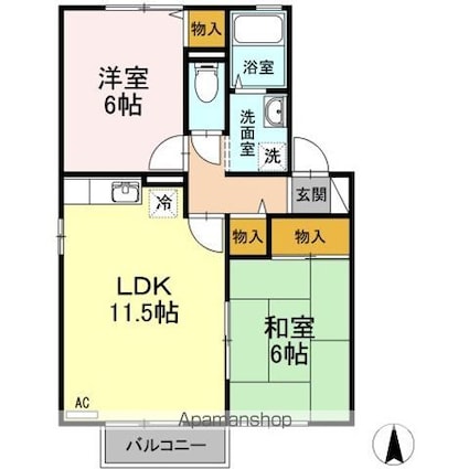 サンシャイン　タガミ　Ｂ棟[2LDK/53.72m2]の間取図