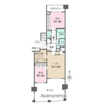 セントラルガーデン・レジデンスＡ棟[2LDK/75.28m2]の間取図