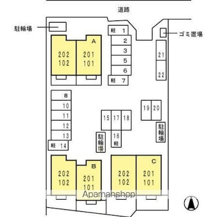 セジュール小坂　Ａ棟[2LDK/61.52m2]の配置図