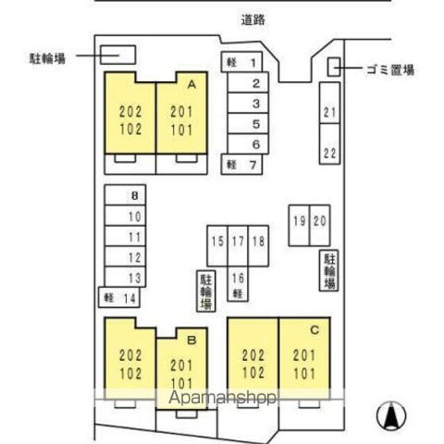 セジュール小坂　Ａ棟[2LDK/61.52m2]の配置図