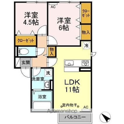 リーブルⅡ　Ｂ棟[2LDK/53.76m2]の間取図