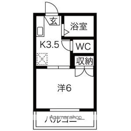 アルトハイデＩ[1K/19.46m2]の間取図