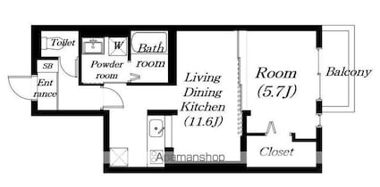 滋賀県草津市大路２丁目[1LDK/42m2]の間取図