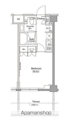 ザ・パークハビオ三軒茶屋テラス[1K/25.48m2]の間取図